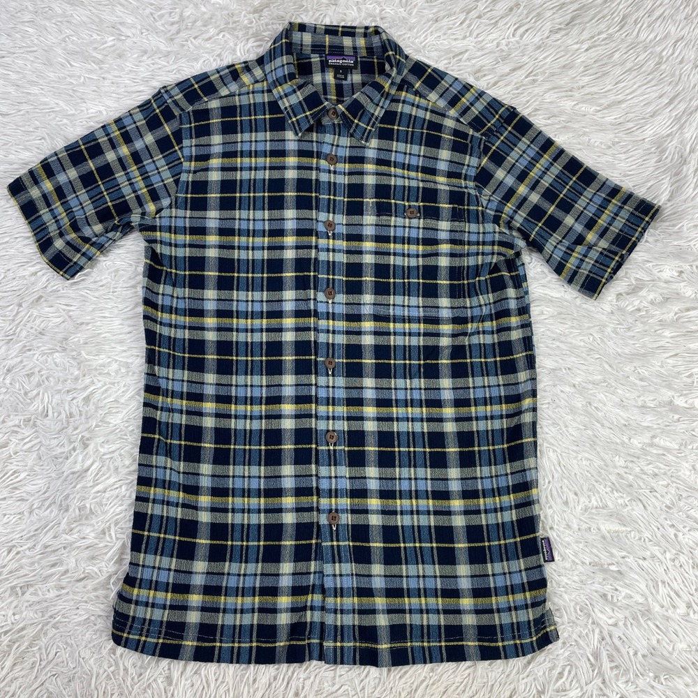 Patagonia Shirt Mens Small Blue Plaid‎ A/C Lightweight Button Down Pocket Casual